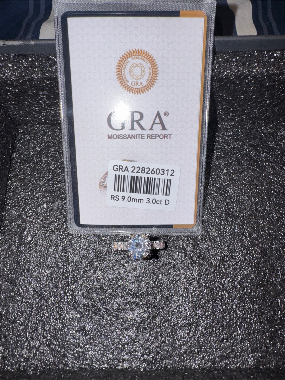 GRA Moissanite 3.0ct Round Solitaire Ring in Silver
